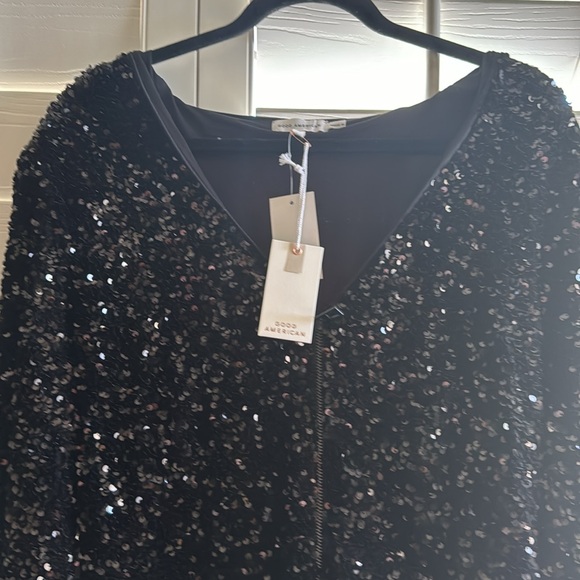 NWT Good American black sequined jumpsuit back zip - Picture 2 of 6